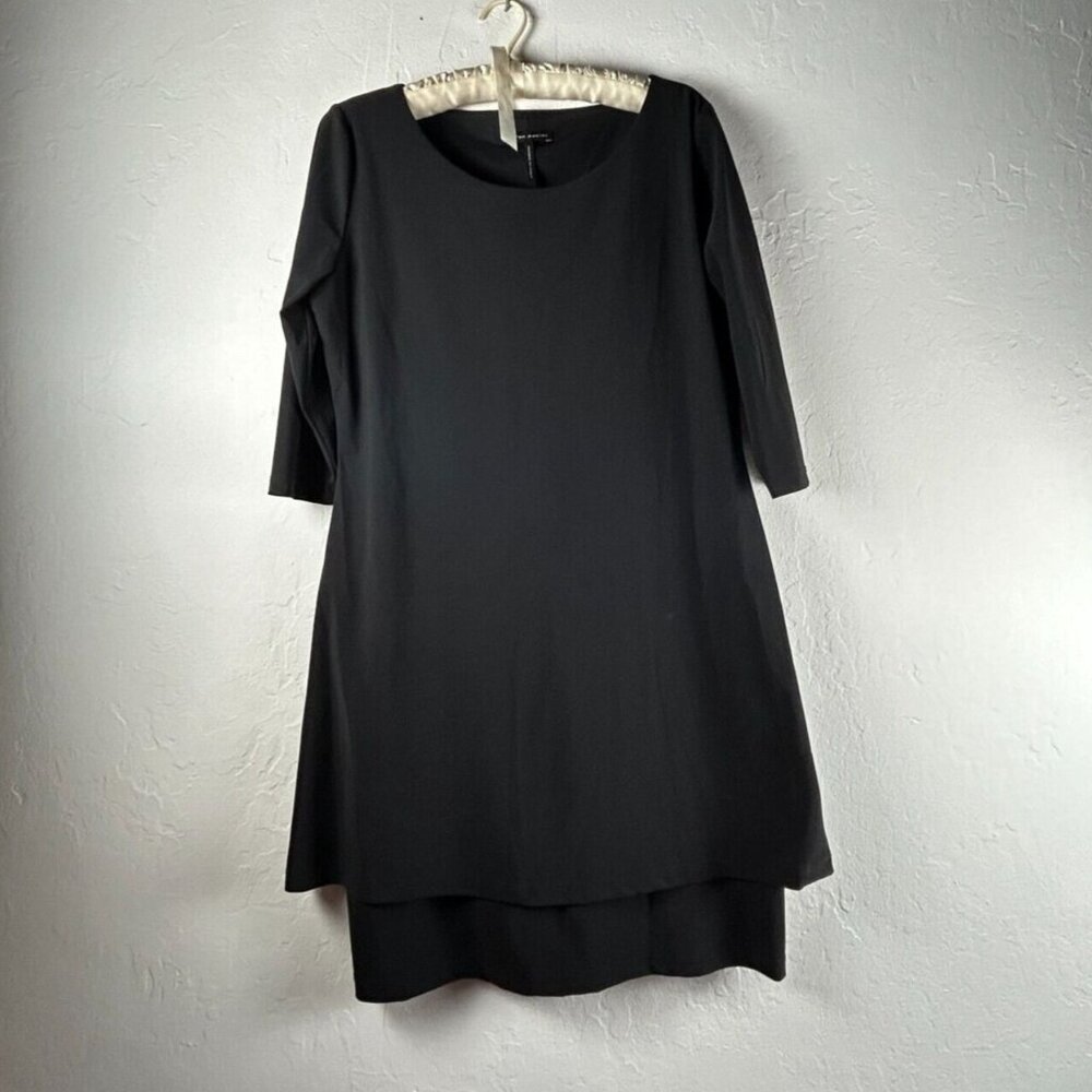 Sarah Pacini Womens Layered Hem Dress Boat Neck 3/4 Sleeve Size 2 Black Stretch